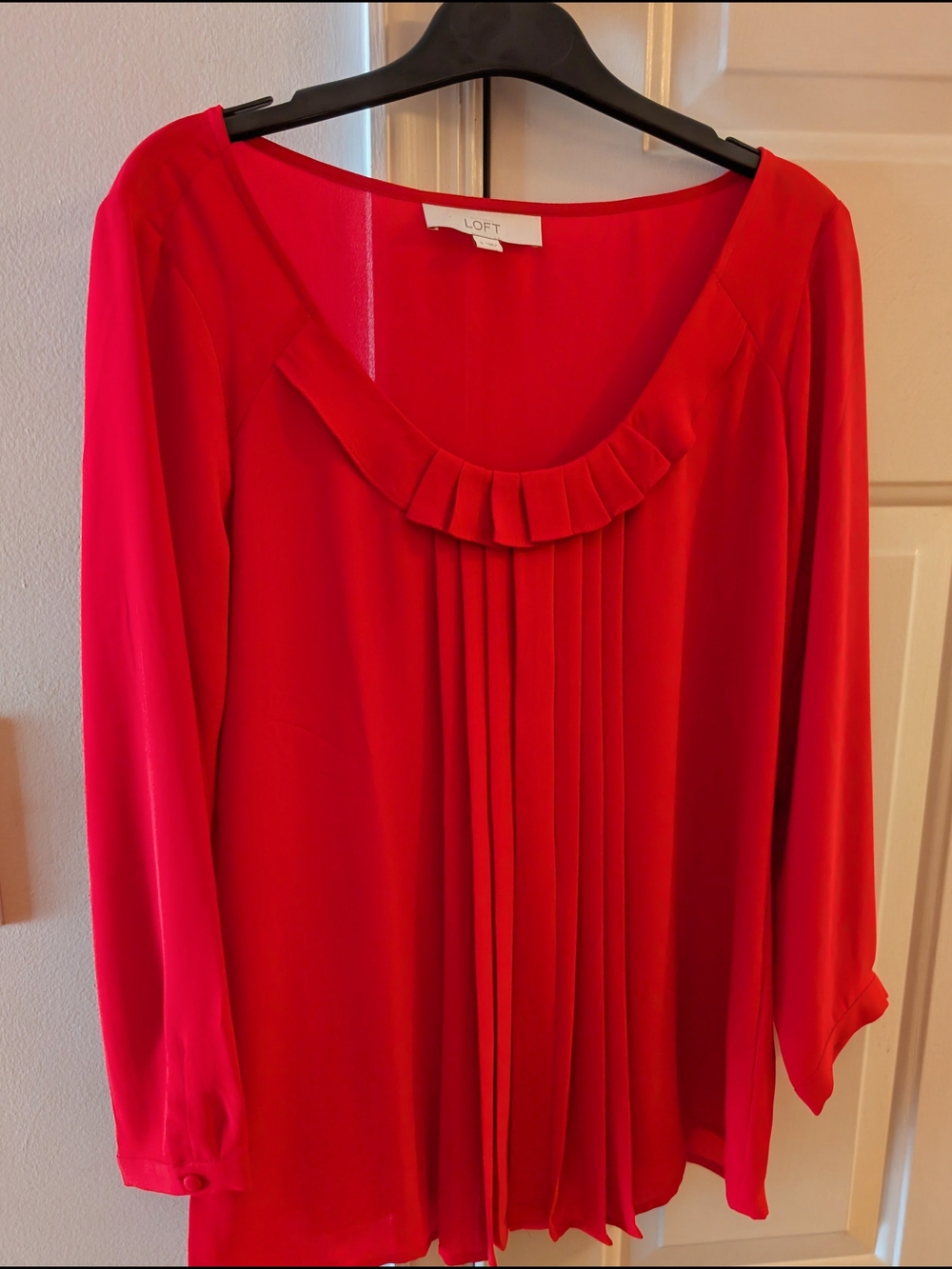 LOFT Pleated Front Blouse Red Long Sleeve Top Size Small